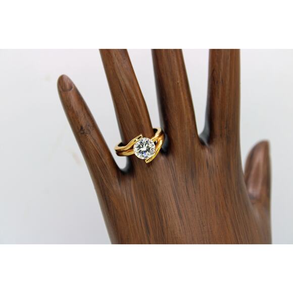 Gold-tone Cubic Zirconia MCM Style Ring - Picture 4 of 5
